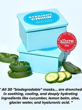 I Dew Care Straight Chillin' Cooling Aloe Sheet Masks - Light Blue *NIB*
